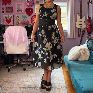 Vintage 90s / Y2K black and green romantic floral maxi dress
